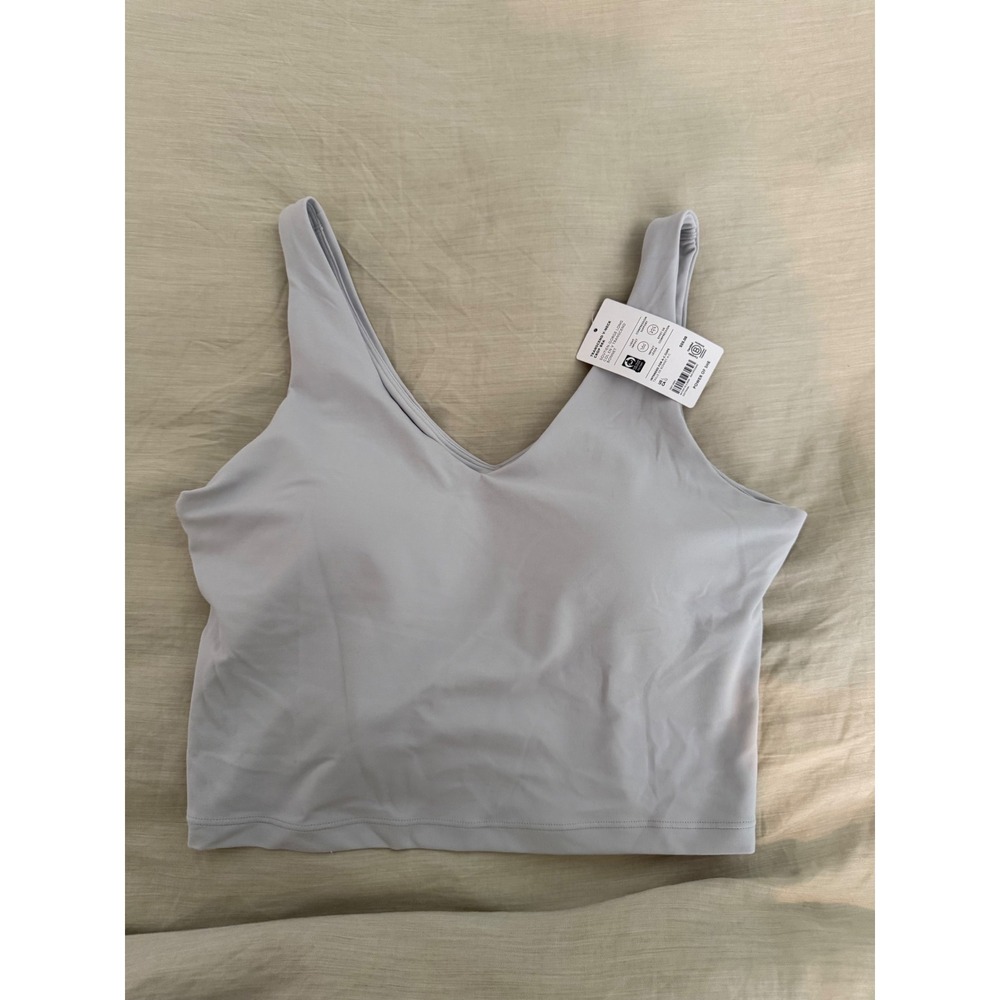 Athleta Transcend V Neck Crop Bra Tank Top Light Gray Activewear‎ Sleeveless